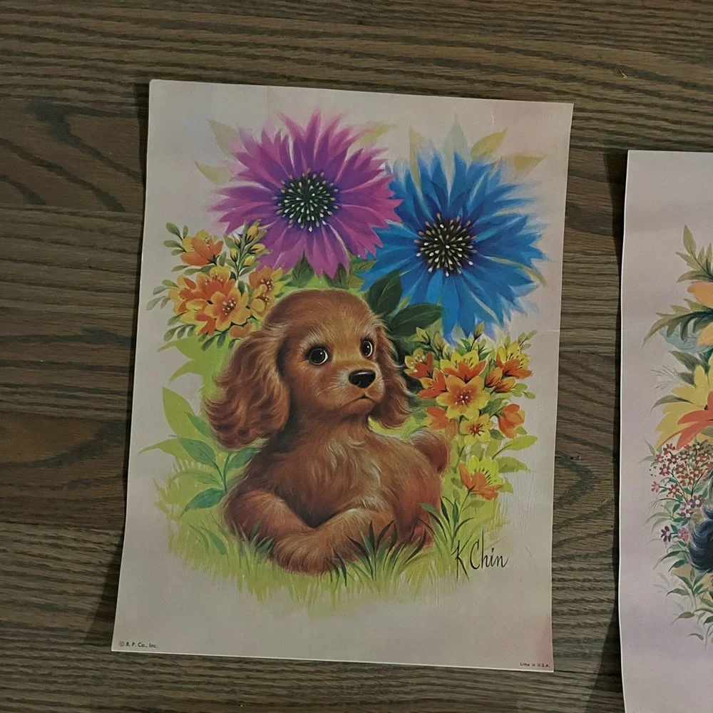 Vintage puppy artwork set of 4 - Picture 5 of 8